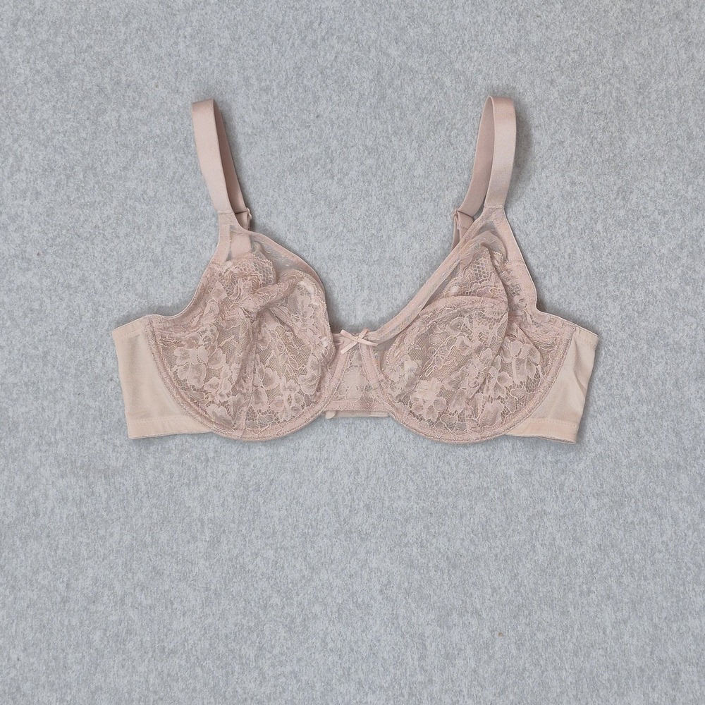 HSIA Women Bra 38C Beige Balconette Underwired Lace Bow Sheer